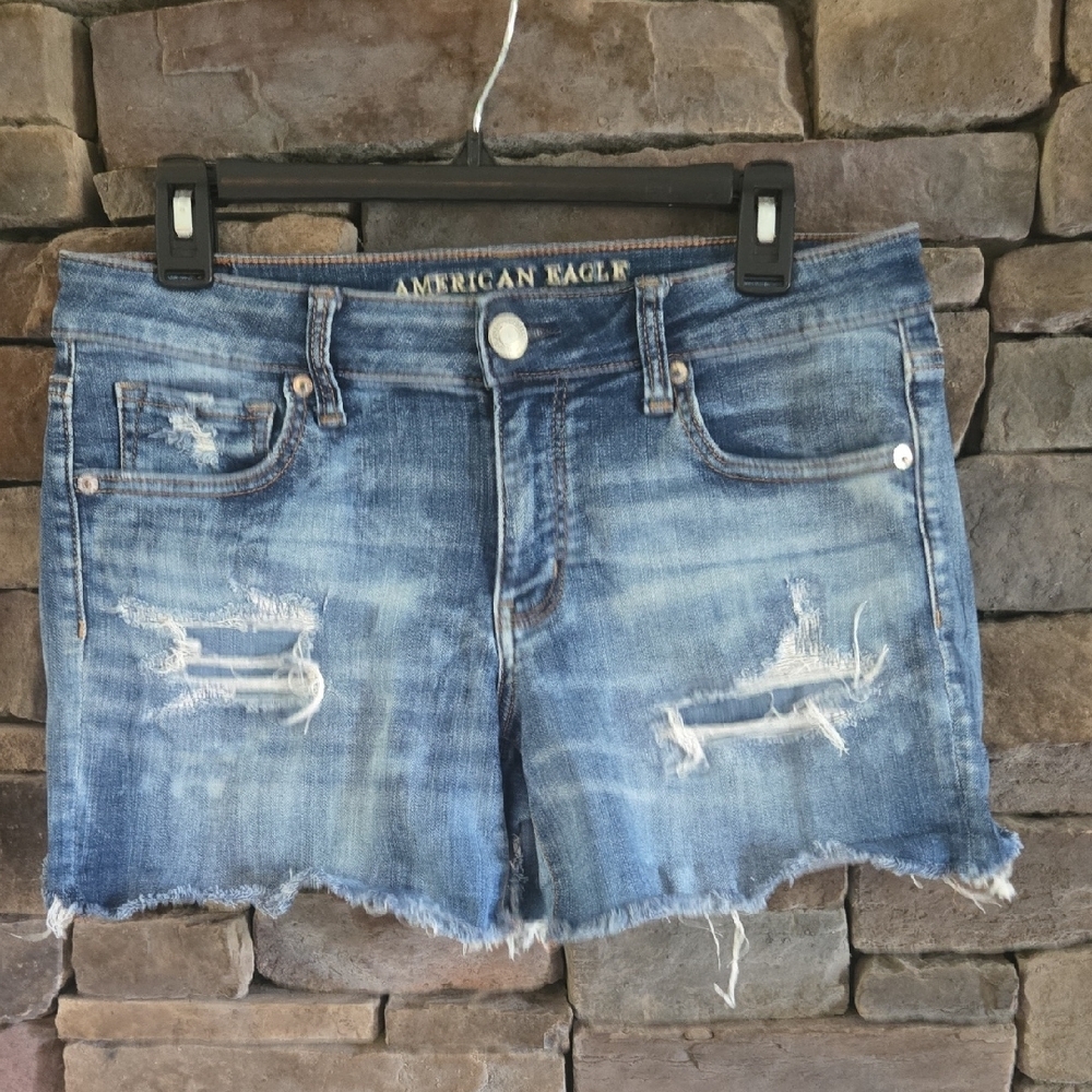 American Eagle Outfitters Blue Distressed Jean Shorts